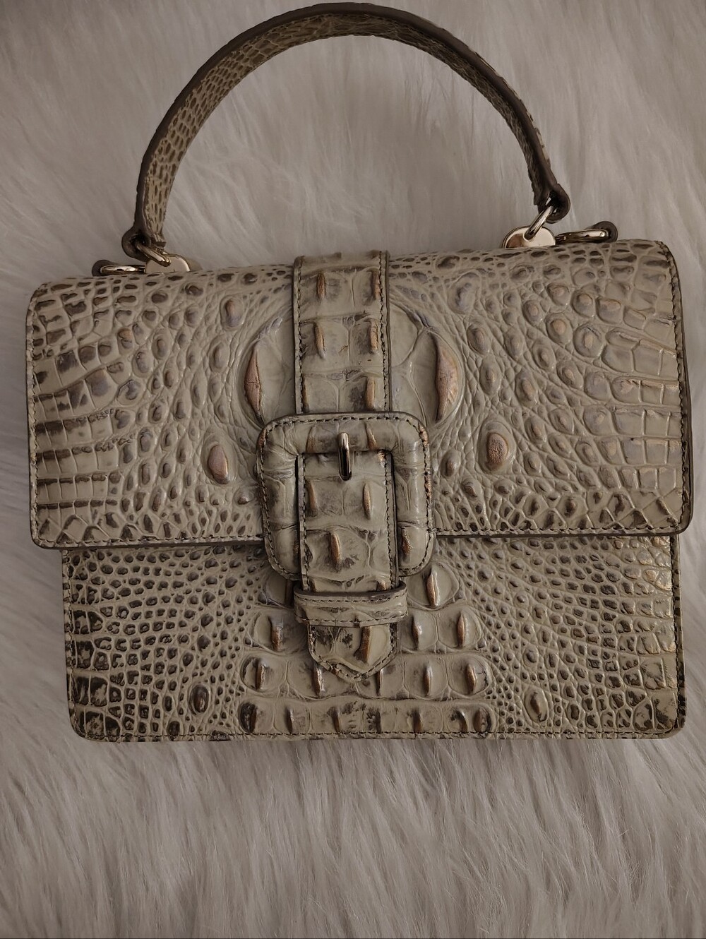 BRAHMIN Mini Francine Satchel Bag In Silver Birch